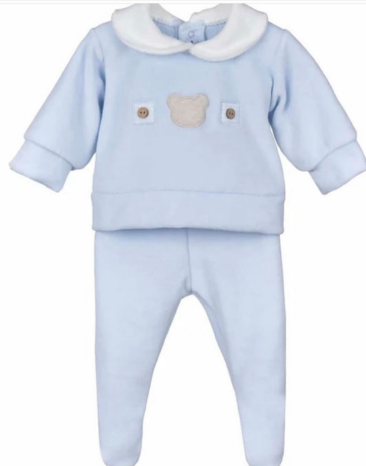 Calamaro Blue Boys Velour Teddy Two Piece Set