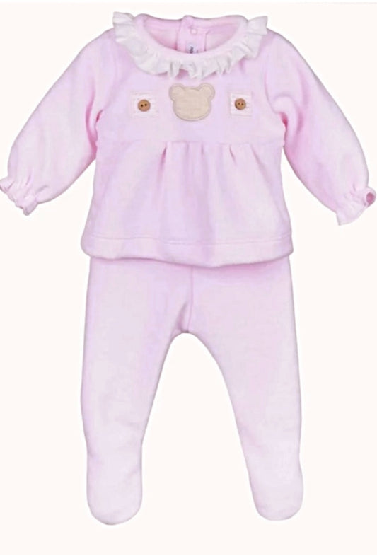 Calamaro Girls Pink Velour Teddy Two Piece Set